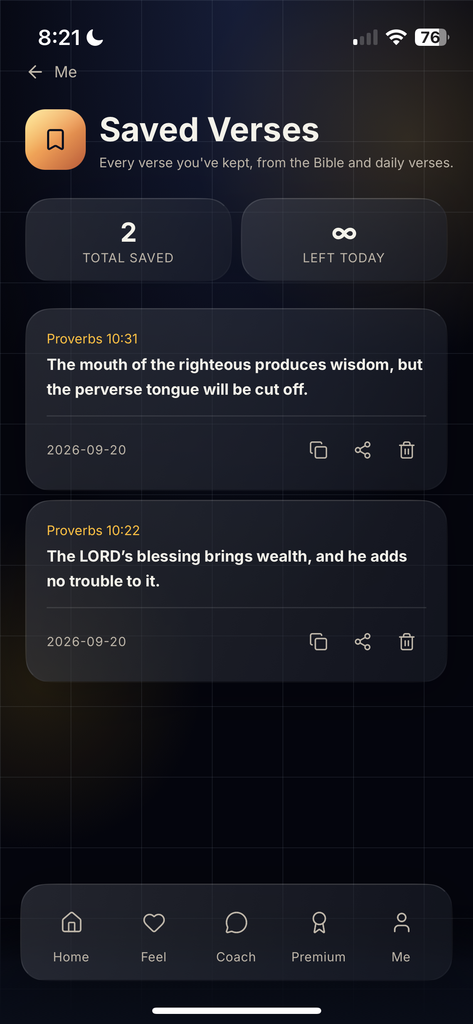 HeavenMade Saved Verses screen